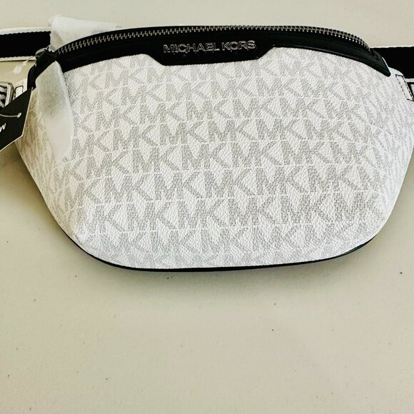 MICHAEL KORS MK SIGNATURE LOGO COOPER BELT BAG BRIGHT WHITE UNISEX - Picture 7 of 15